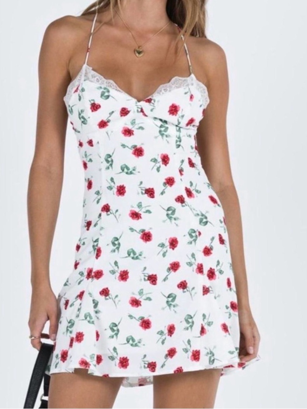 Princess Polly White Slip Dress with Red Rose Print